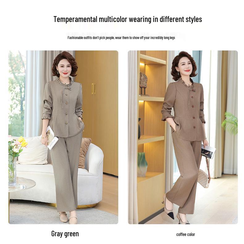 2025 Spring Fashionable Two-Piece Jacket & Shirt Set for Middle-Aged Women