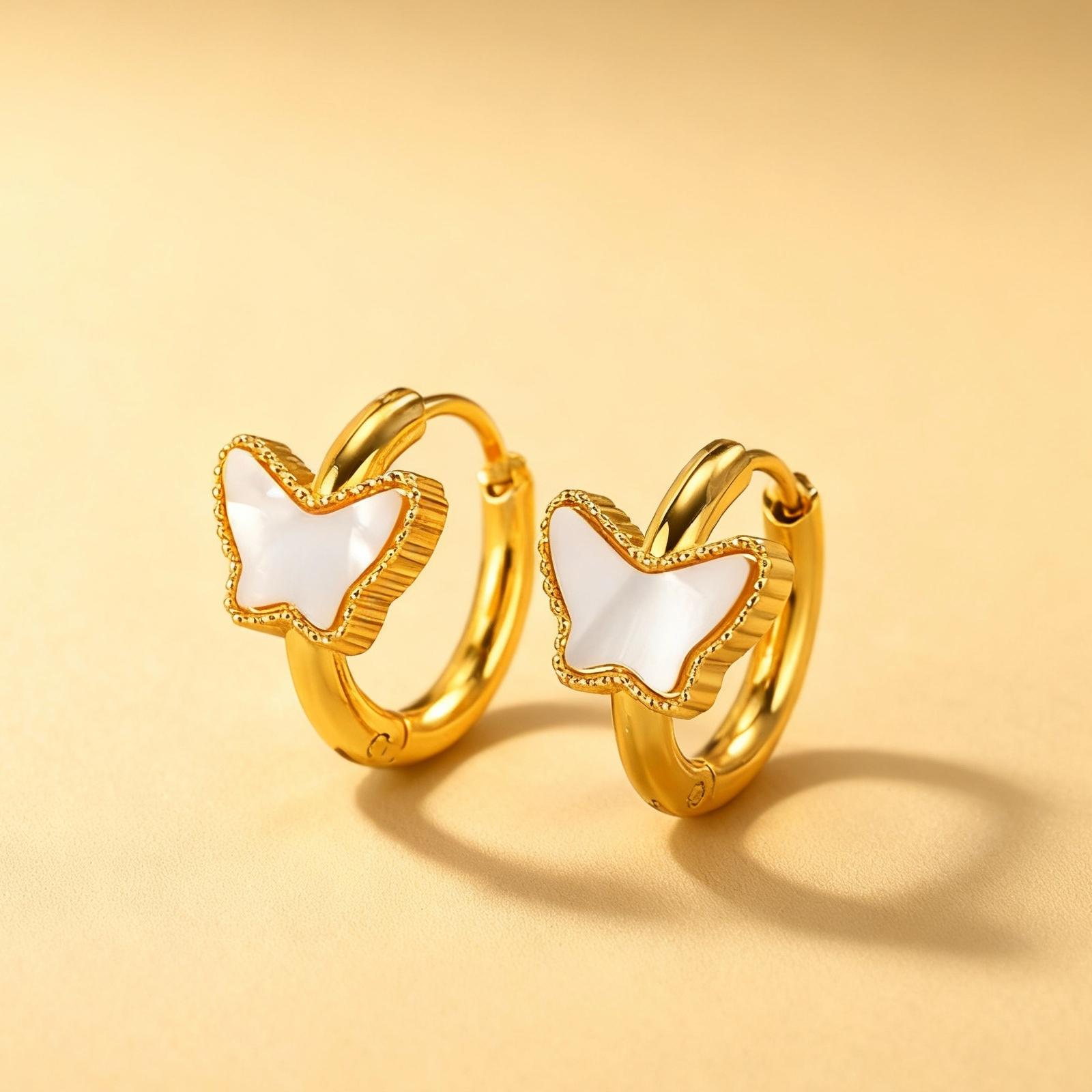 

Chic Shell Butterfly Earrings for Women Girls Gold Plated Stainless Steel Hoop Earrings Fashion Daily Party Jewelry Gifts