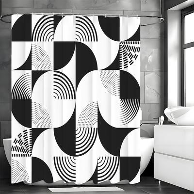 Cortina de Ducha Geométrica en Blanco y Negro, Cortina de Ducha Decorativa para Baño, Cortina de Ducha Impermeable con Ganchos