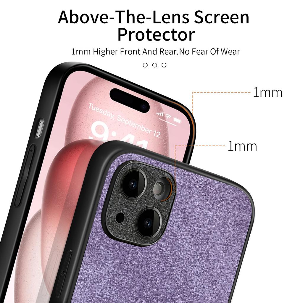 For iPhone 15 Plus Case Shockproof Slim Retro Leather Phone Back Cover