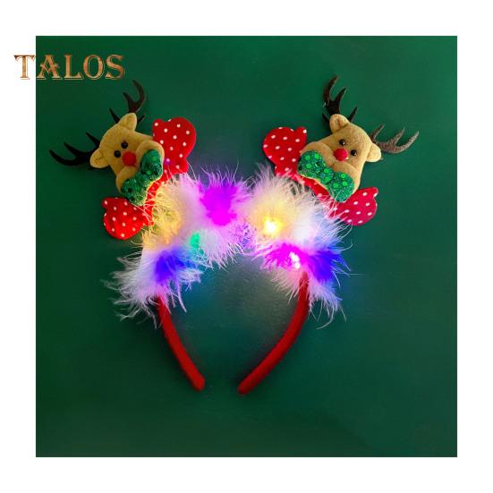 

Женский обруч для волос для девочек, светодиодный рождественский ободок с изображением оленей Санта-Клауса, декоративный ободок для волос в мультяшном стиле, повязка на голову для косплея, реквизит для фотосъемки J