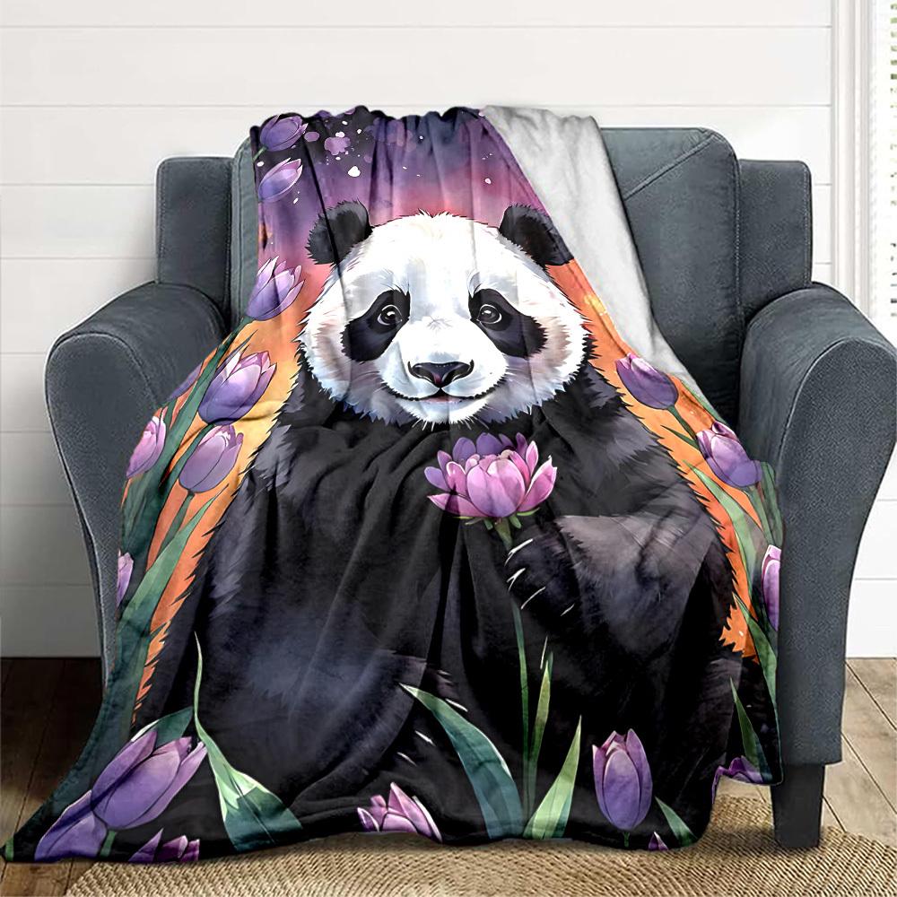1pc Panda Flower Garden Blanket - Lightweight Flannel Fleece with Digital Printing, Soft Warm for Sofa, Travel, Camping, Office yy251018302