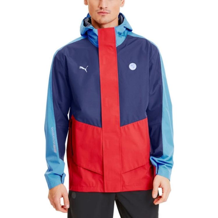 PUMA Color Block Logo Print Casual Hooded Zip Long Sleeve Jacket Men jackets Blue 596083-04