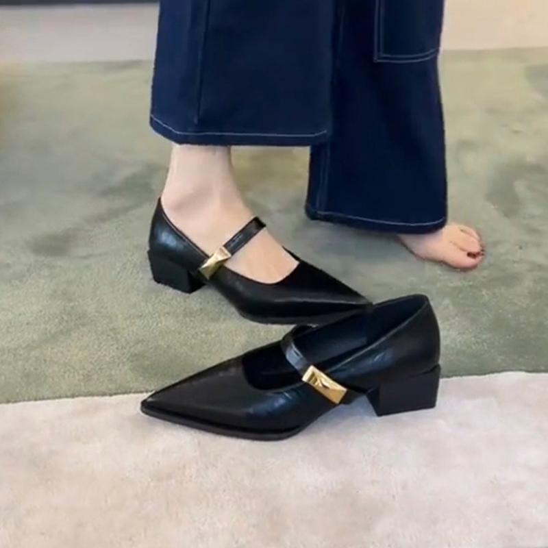 Fashion Shoes Woman Flats Shallow Mouth Pointed Toe Dress Comfortable on Heels New Summer Spring Mary Janes Shoes Woman  New Pointed Toe
