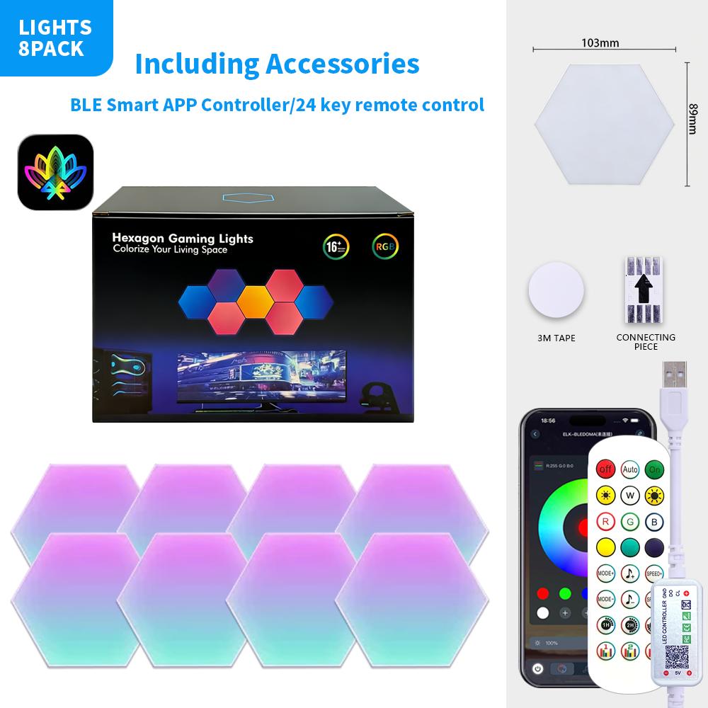Hexagon Smart RGB Wall Light USB Color Changing Ambient Night Light DIY Mode Music Rhythm Sync APP Control for Game Room Bedroom