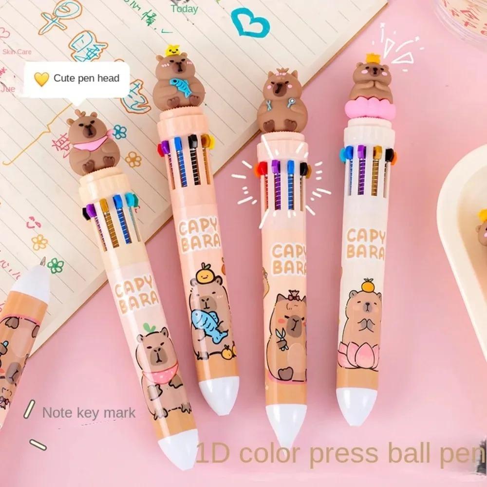 Kawaii Capybara Multicolor Pen 0.5Mm Colorful Ink Pen Cartoon Creative Gel Capybara Pen Ten-Color Brown Colorful 10-Color