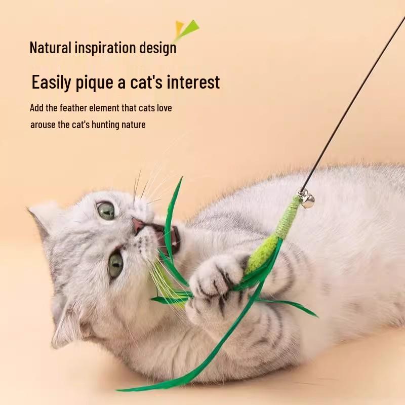 Cat Toy: Long Handle Teasing Stick with Bell, Bite-Resistant Kitten Entertainment Tool