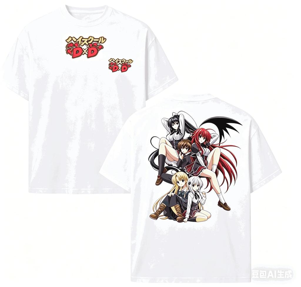 Stylish Casual White High School DxD Main Characters Group Print Cotton Short-Sleeve T-Shirt