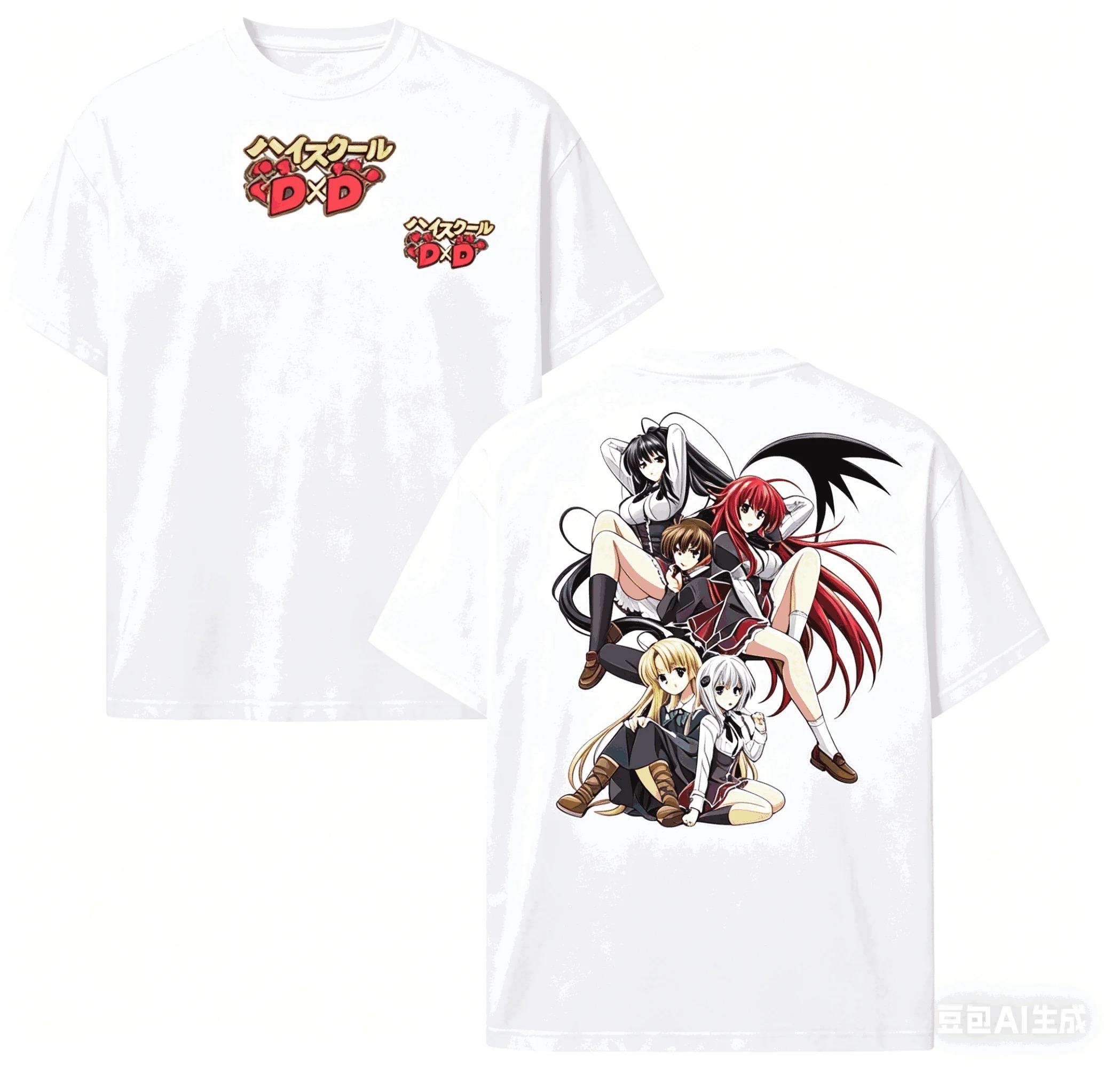 Stylish Casual White High School DxD Main Characters Group Print Cotton Short-Sleeve T-Shirt 4XL
