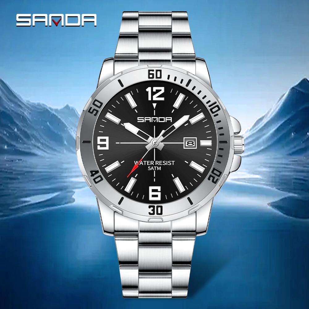 SANDA Business Men's Quartz Watch Large Dial Waterproof Calendar Night Light New Men's Quartz Watch