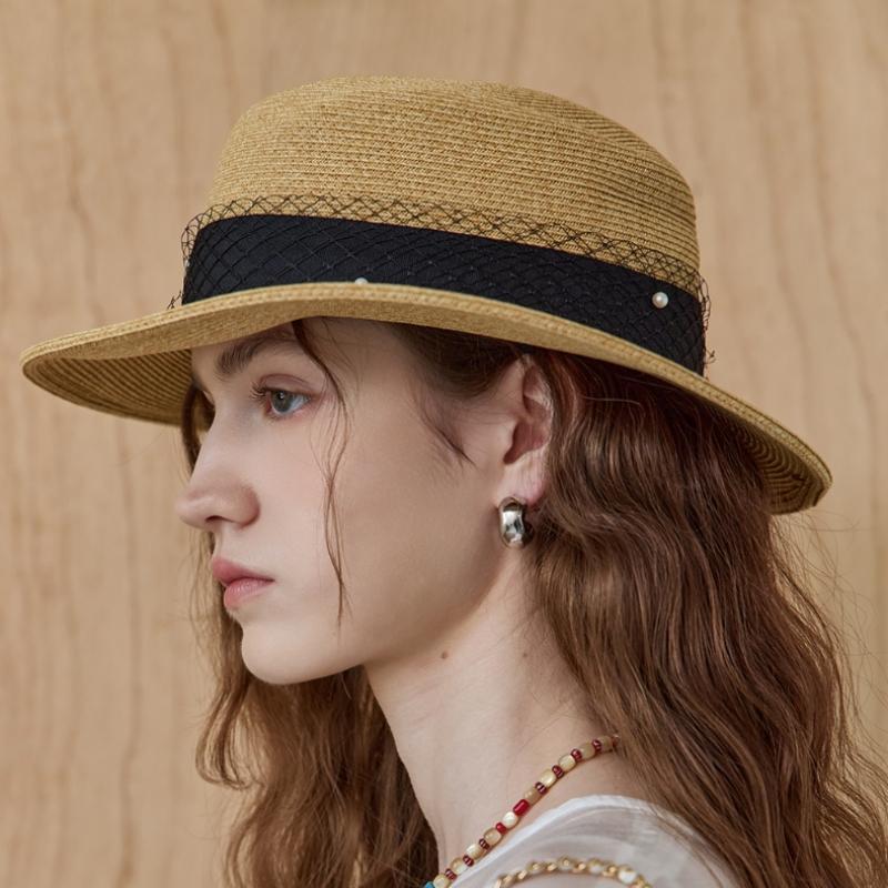 Maxza Pearl Mesh Ribbon Wire Raffia Boater Hat Ze07am004na