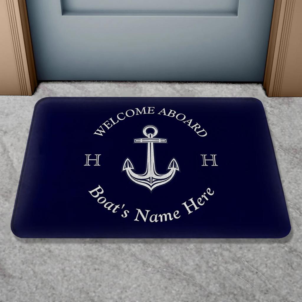 VIKAMA Personalized Boat Name Welcome Mat, Non-Slip Bathroom And Door Mat, Ideal For Nautical-Themed Home Decor, Unique Gift