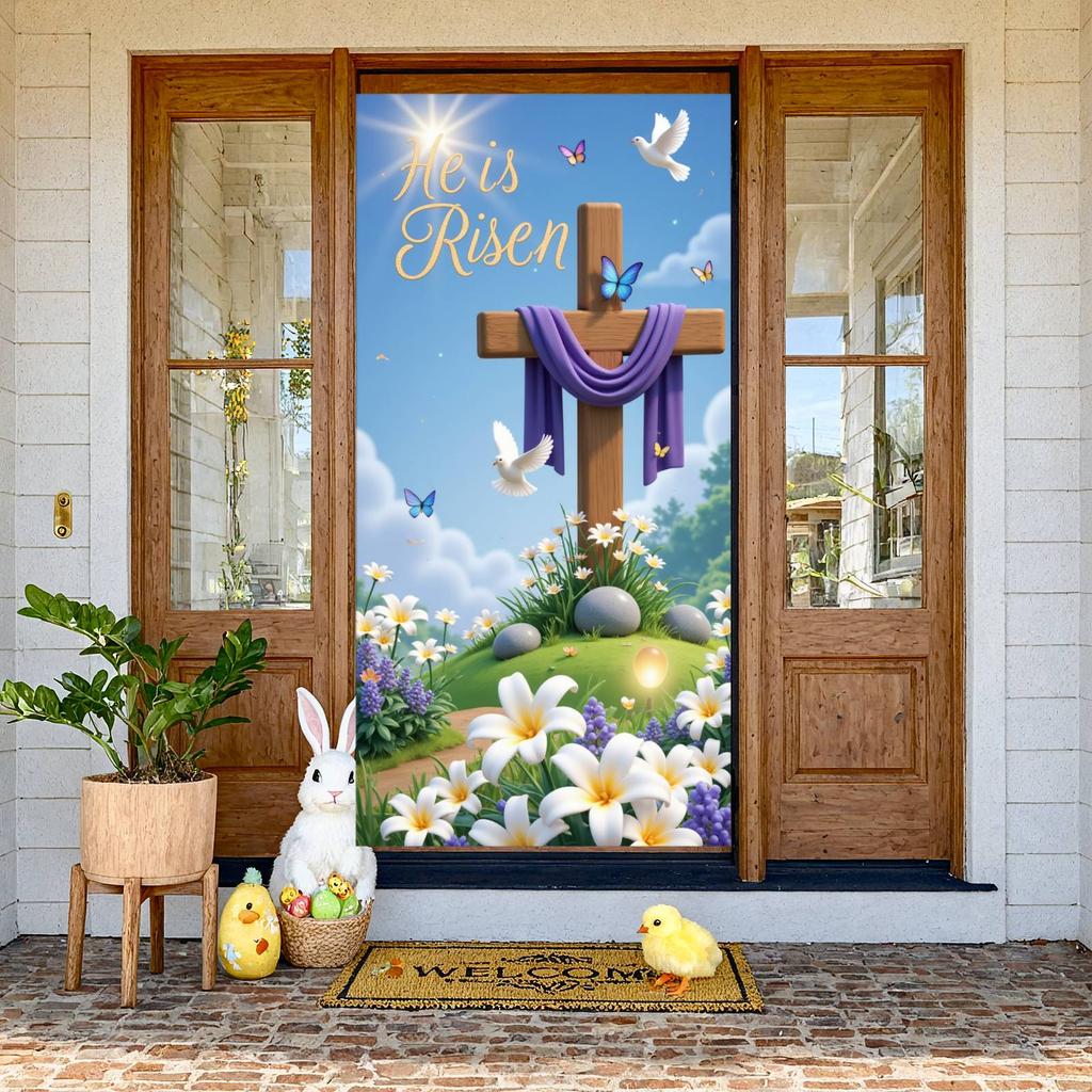 Resurrection Banner Floral Design He Is Risen Banner Easter Display Blue Sky Jesus Risen Banner For Worship Event Resurrection