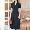 ZANZEA Women Casual Turn Down Collar Solid Color Short Sleeve Dress