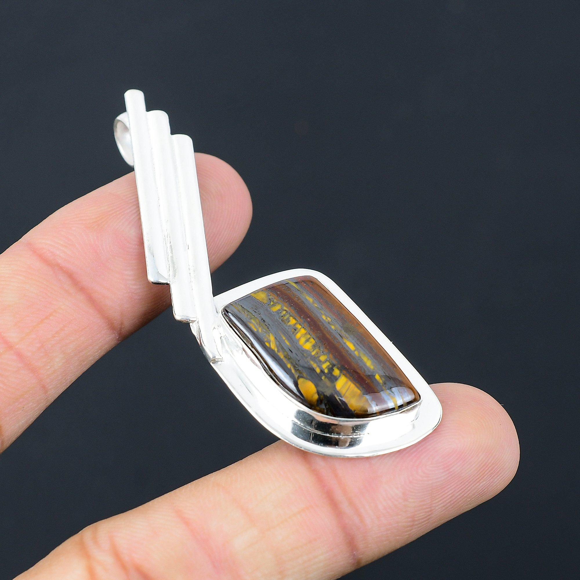 

Natural Iron Tiger Eye Gemstone Pendant Red 925 Sterling Silver Indian Jewelry