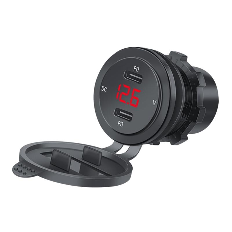 

Twin QC3.0 USB-C Chargers Socket, PD40W Waterproof Quick Charge3.0 Power Outlet Adapter for 12V/24V Car Boats