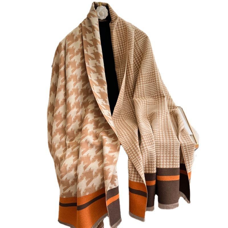 Autumn and Winter Super Warm Versatile Thousand Bird Grid Wool Scarf Female, Dual-purpose Double-sided Shawl Student Scarf To Keep Out the Cold
