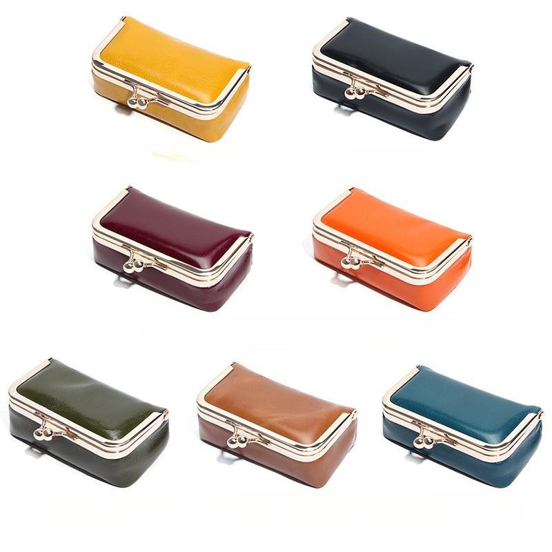 Compact Vintage Genuine Leather Kiss-Lock Mini Pouch Retro Style Multi-Color Cosmetic Bag for Small Accessories Brand Coin Purse