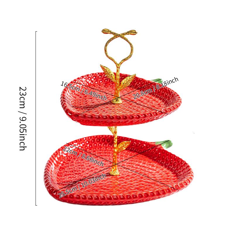 Nordic Creative Ceramic Tableware: Strawberry Design - Dinner, Soup, Steak, Dessert Plates & Two-Tier Serving Platter.