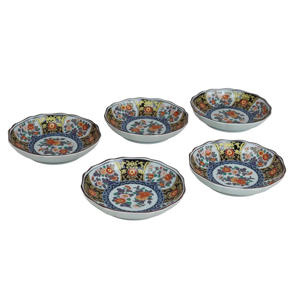 Yuuki Roman, Old Imari Style Octagonal Plates (5 Pieces), Dyed Brocade and Gold Pattern, Gorgeous and Ornate [Arita Ware, Made In Japan]