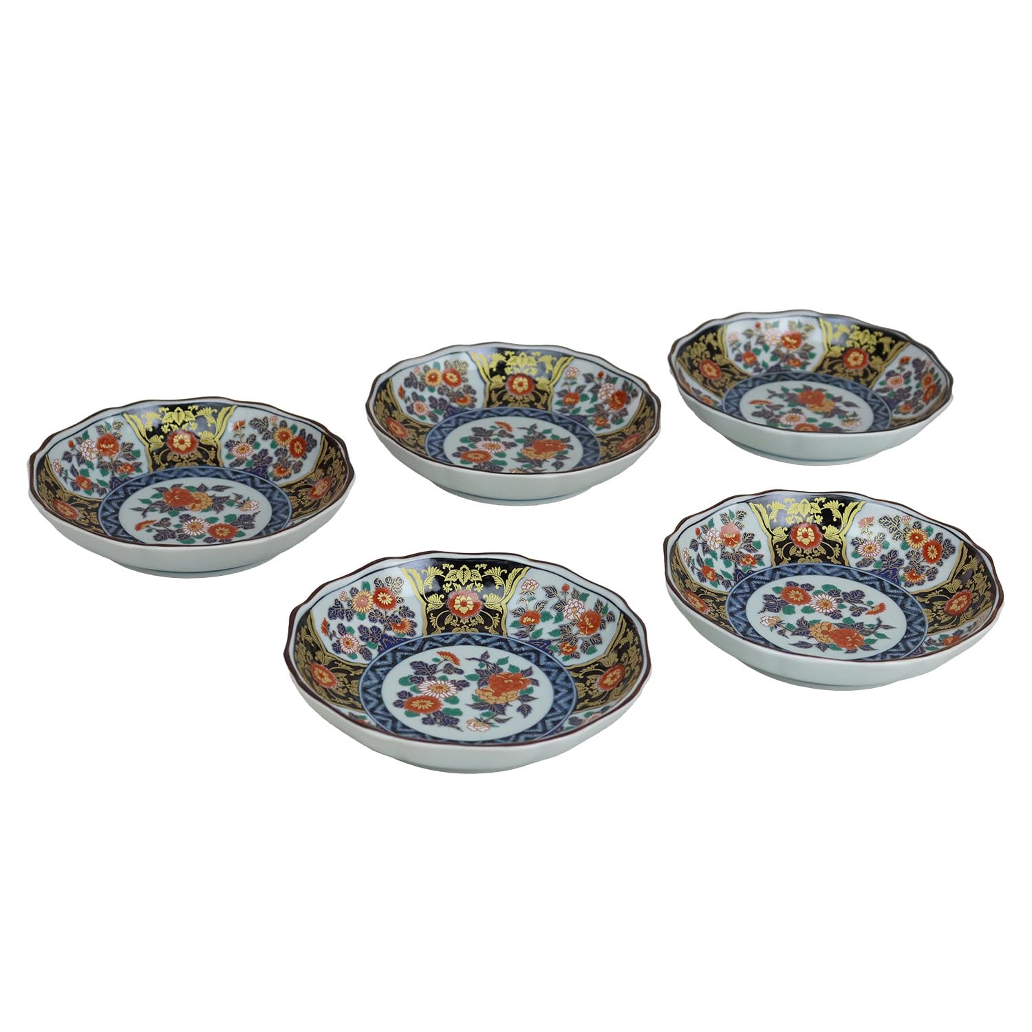 

Yuuki Roman, Old Imari Style Octagonal Plates (5 pieces), Dyed Brocade and Gold Pattern, Gorgeous and Ornate [Arita Ware, Made in Japan]