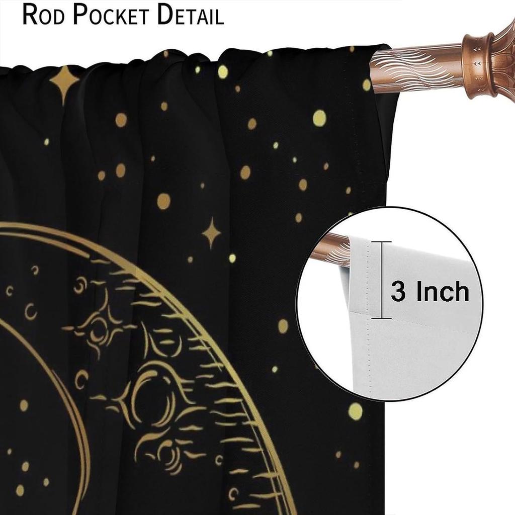 Sun Moon Curtains Bohemian Celestial Art Printed Blackout Window Drapes for Bedroom Living Room Kitchen Decor Fabric Set 2 Panel