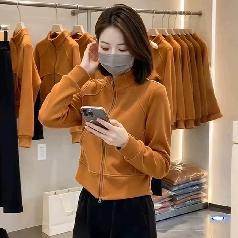 La Chapelle Women's Slim Fit Stand-Collar Zip-Up Sweatshirt