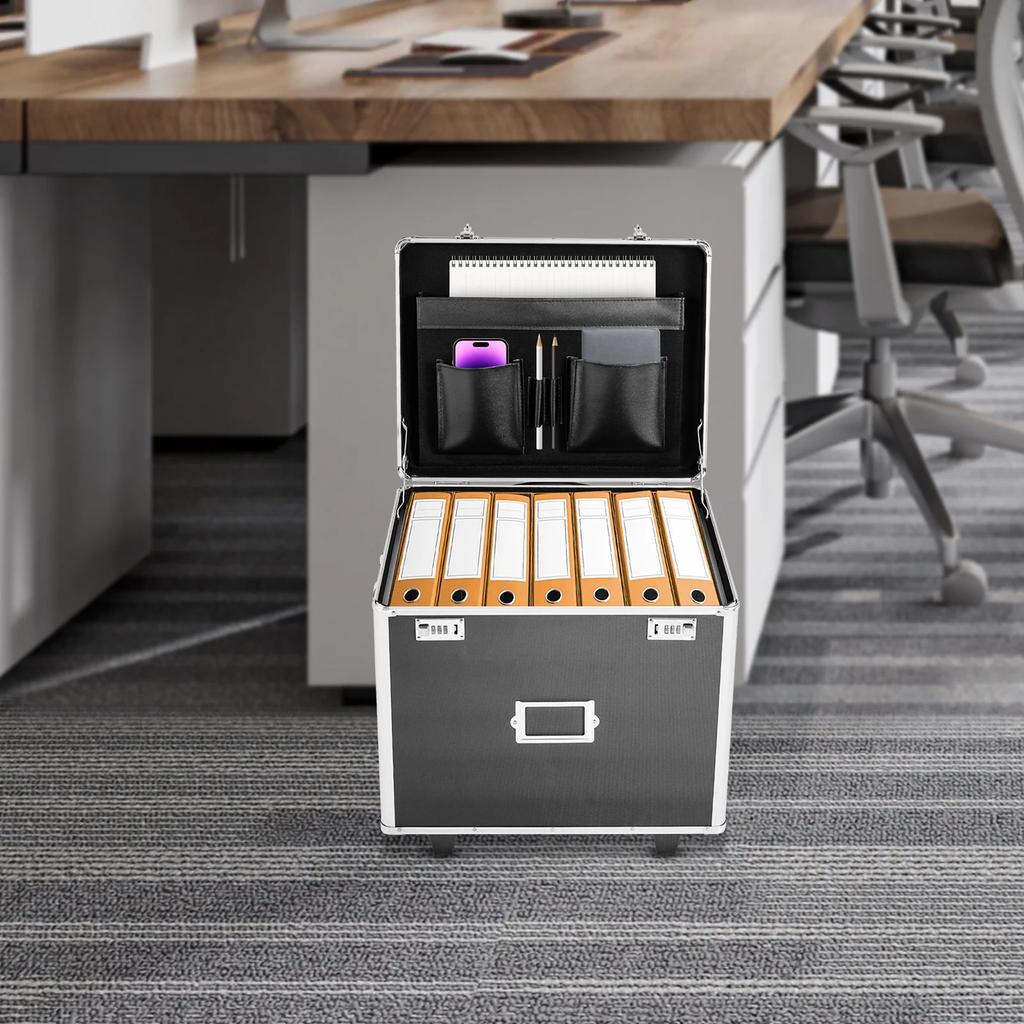 Portable Locking File Storage Box, Aluminum Alloy File Lock Box with Telescopic Handle, Mobile Busniness Case, File Cabinet