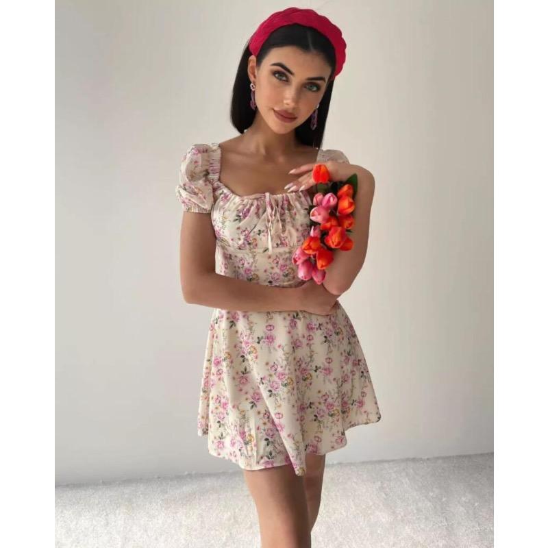 Women's Summer Bubble Sleeve Floral Dress