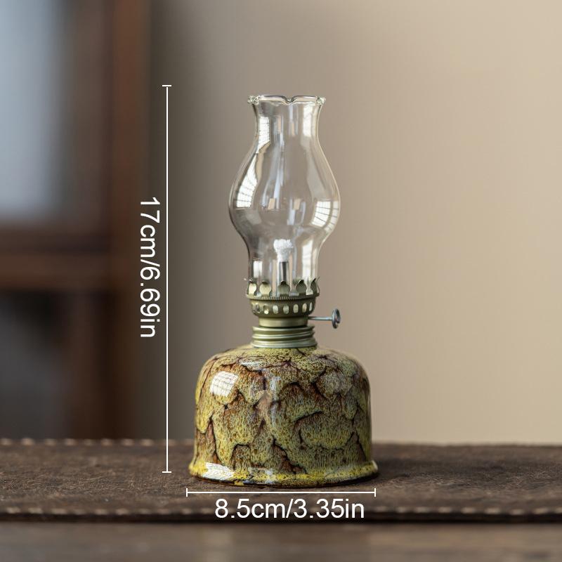 Chinese Style Glass Vintage Ceramic Ghee Lamps Teahouse Kerosene Lamp Study Bedroom Crafts Hand Drawn Patterns Decorations