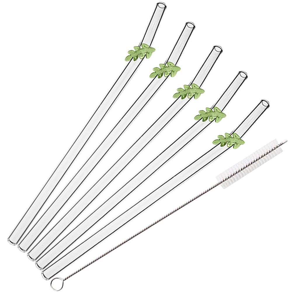 6Pcs/Set Christmas Design Reusable Straws Glass Straws with Cleaning Brush for Smoothies Milkshakes Juices Bar Accessories Set