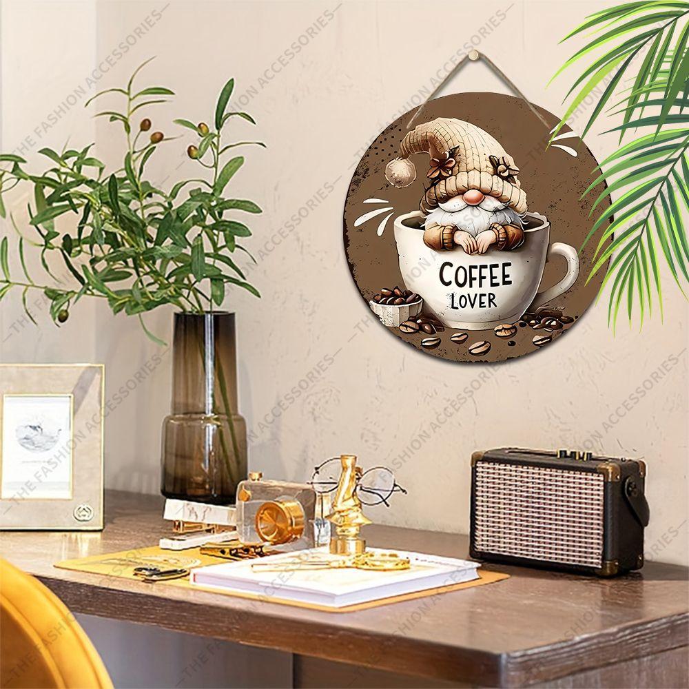 2D Flat Hanging Decorative Signs, Interior Wall or Door Decoration, Patterns Are Gnomes and Coffee, Interesting Gifts for Family and Friends