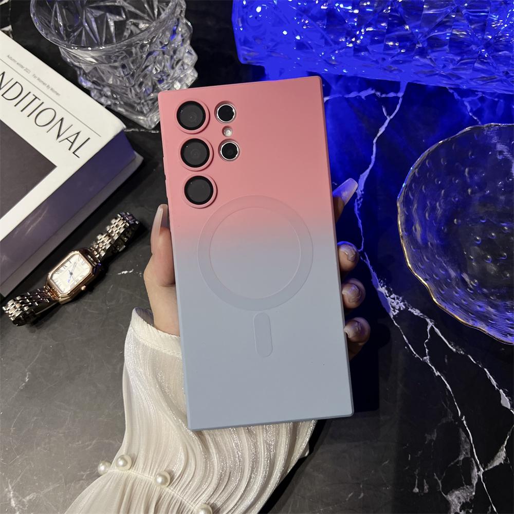 Magnetic Wireless Charge Gradient Case For Samsung Galaxy S25 S24 S23 S22 S21 S20 Plus Ultra For Magsafe Liquid Silicone Cover