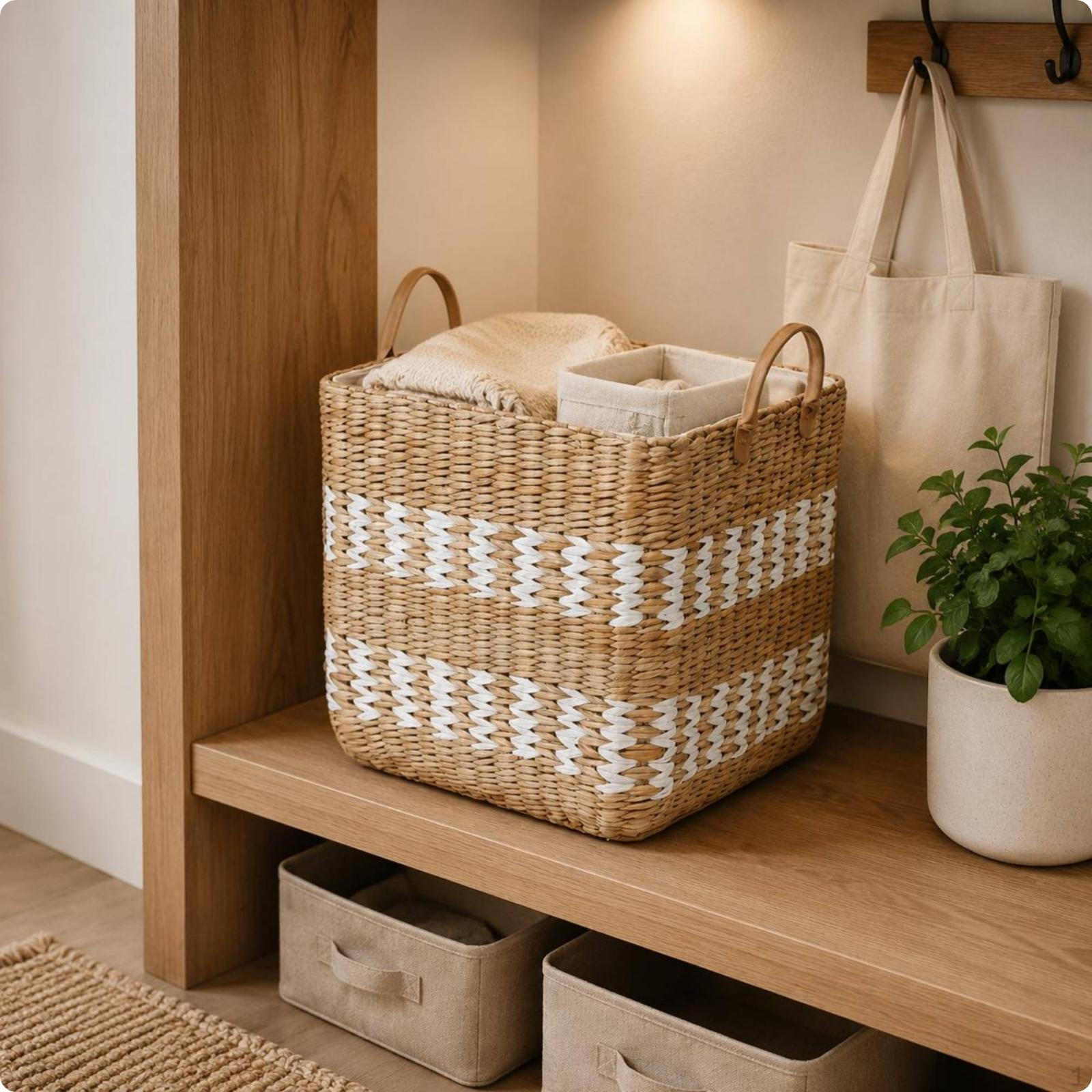Woven Laundry Hamper Large Capacity Lined Storage Basket Easy to Carry with Handles for