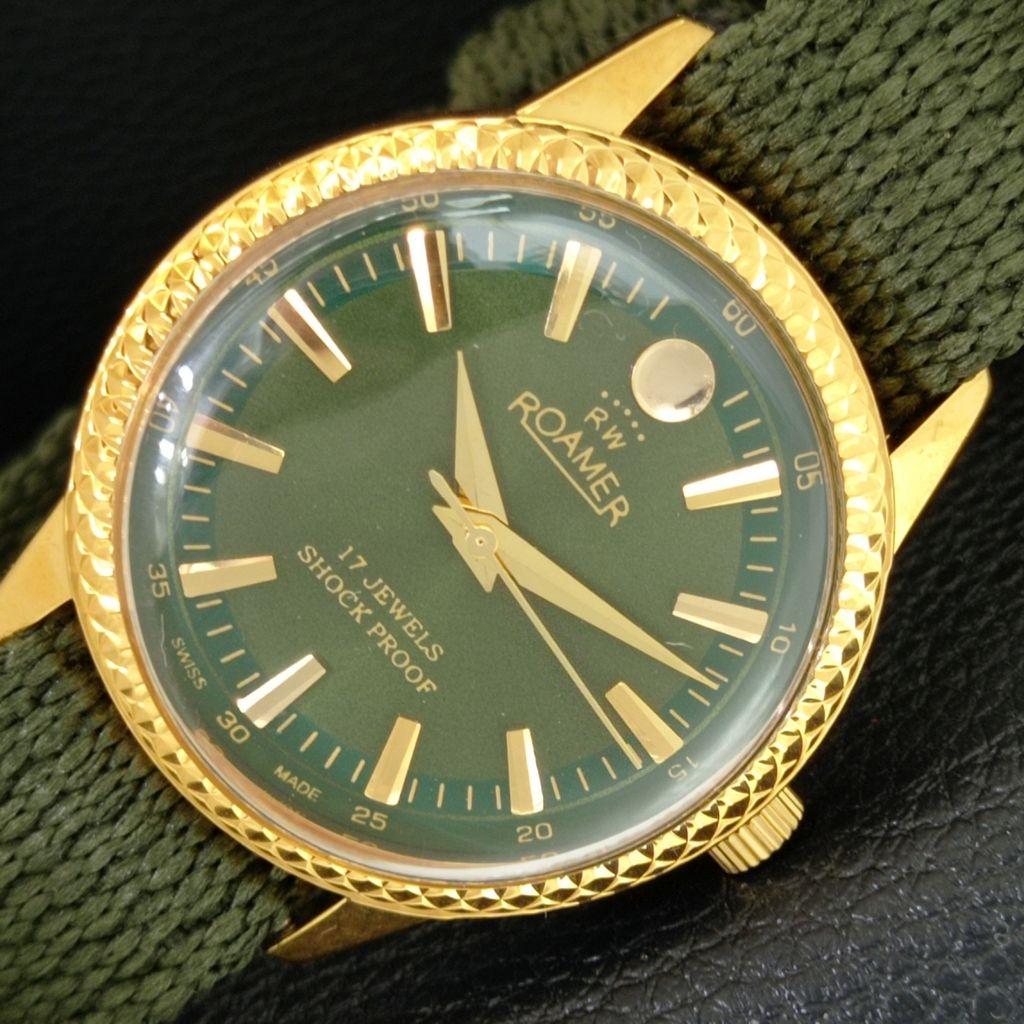 

SWISS VINTAGE HAND-WINDING MENS REFURBISHED GREEN COLOR DIAL WATCH a707328-1