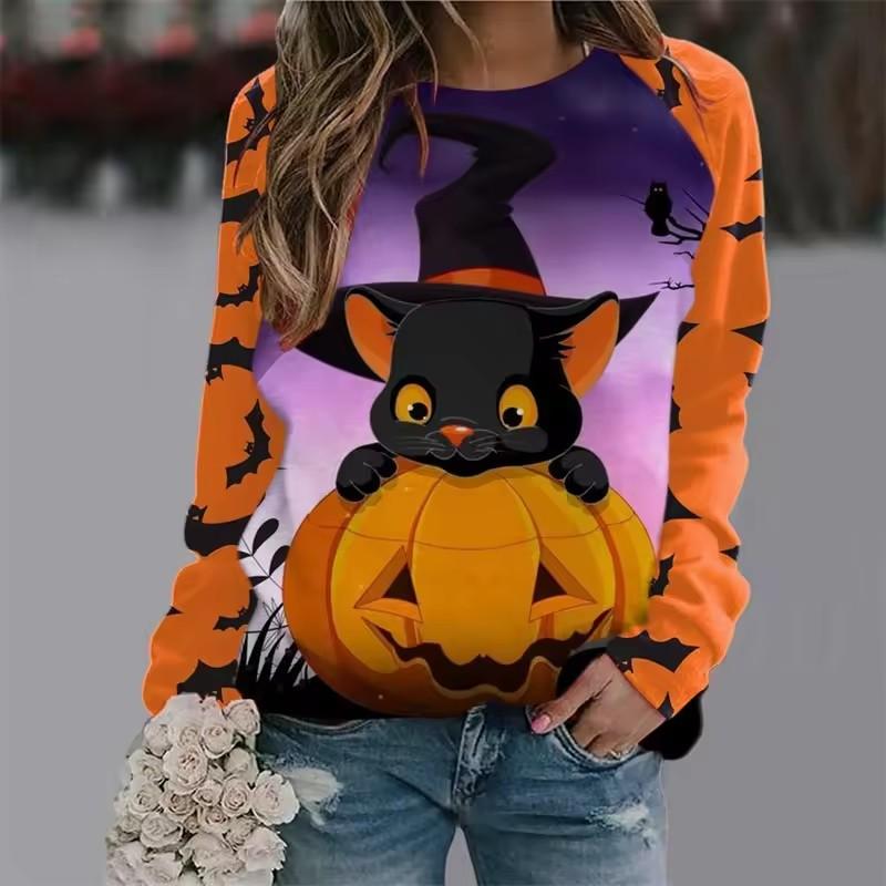 Women's T-shirt Casual Long Sleeve Tops Animal Cat Graphic Tees Shirt Blouse O-neck Fall Winter Streetwear Style Pullover