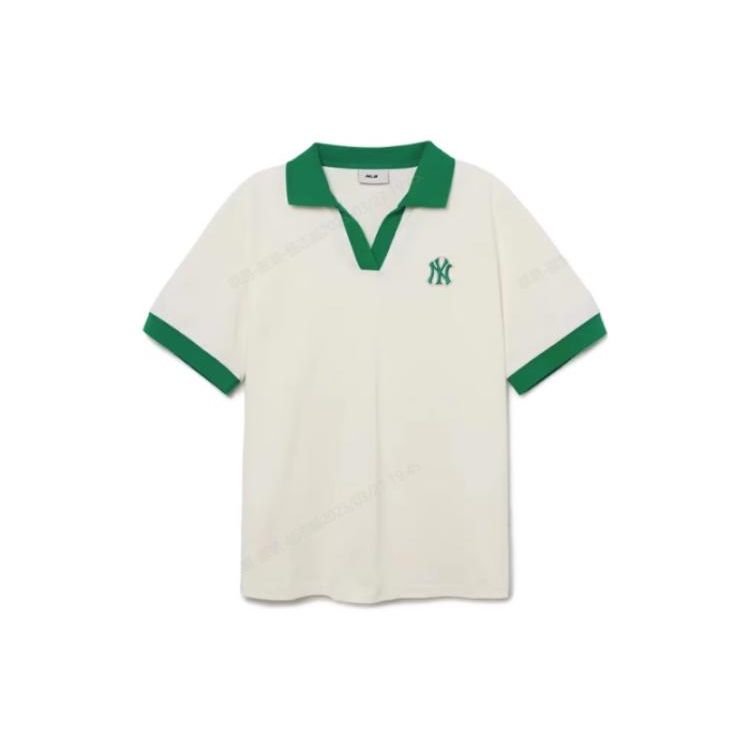 MLB New York Yankees Color Block Logo Patch College Style Summer Breathable High-Value Short Sleeve Polo Shirt Women tops White 3FPQB0233-50CRS