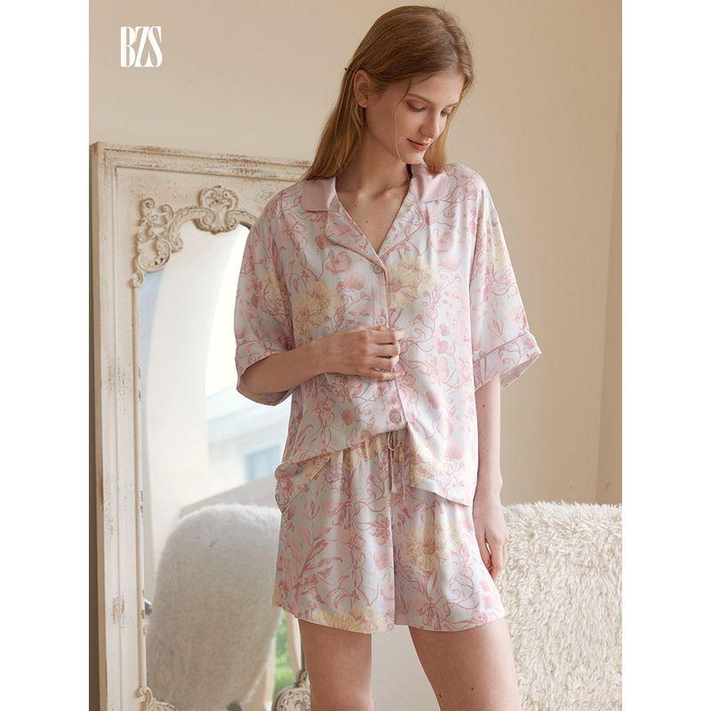 Summer 2024 New Arrival Short-Sleeve Pajamas Print Thin Loose Suitable for Daily Wear Two-piece Set Homewear for Women
