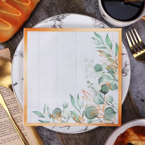 Zelten Colored Paper Party Napkins, 20 Count, Shabby Chic, for Weddings, Tea Parties, Decoupage, Green Leaves