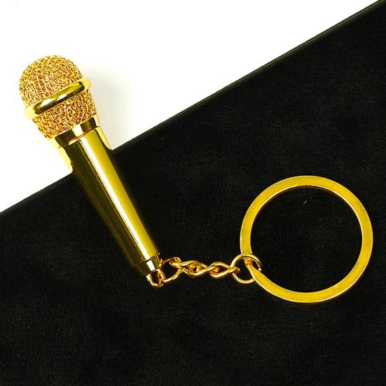 Keychain Pendant Mini Simulation Microphone Pendant Metal Key Holder Car Key Accessories Music Lover Gift