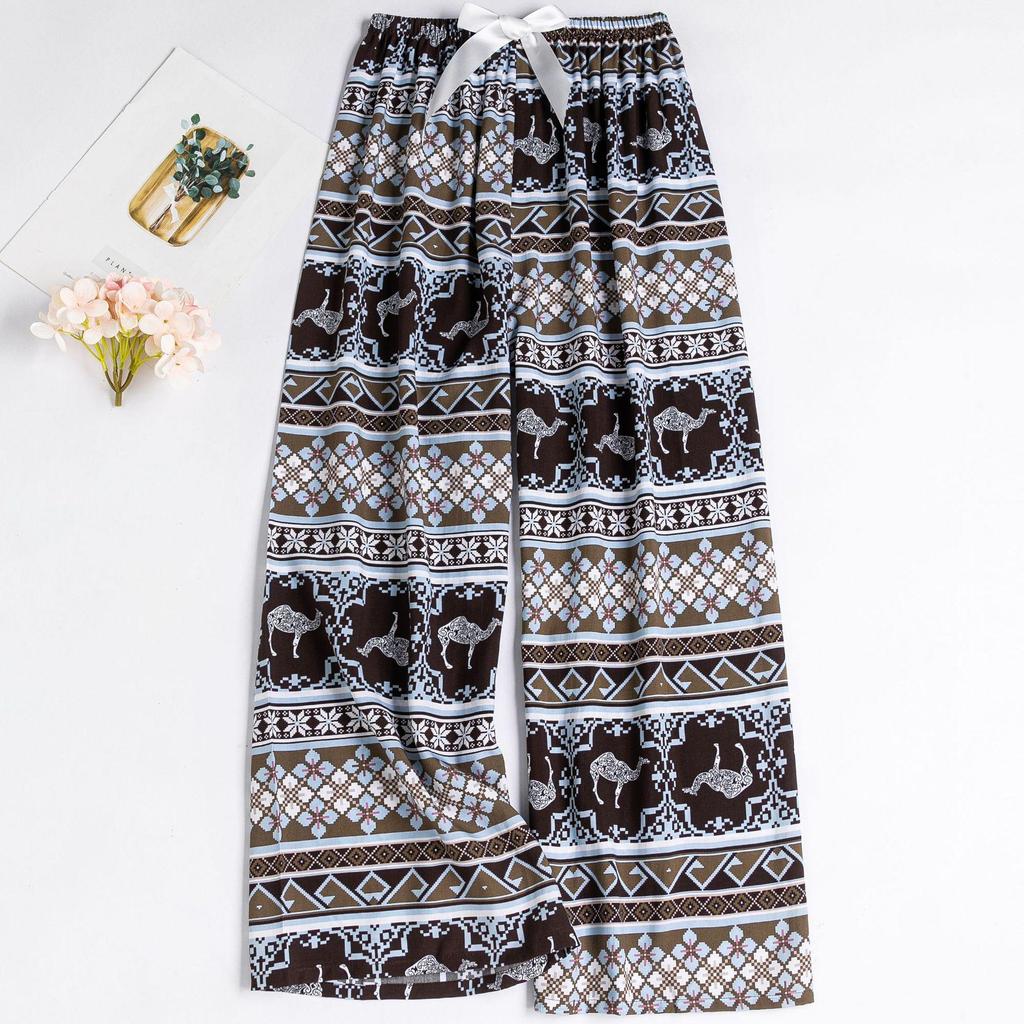 Women's Floral Cotton Silk Pajama Pants, Mosquito Repellent, Outdoor & Home Wear, Plus Size, Lightweight Summer Style.