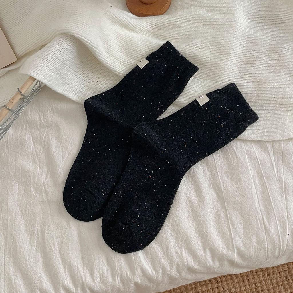 Korean Egg Cloth Label Wool Socks Children'S Thickened Warm Point Yarn Thick Thread Medium Tube Socks Dongdaemun Stacking Socks