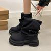 Brown Platform Martin Boots Women's New Spring and Autumn Single Boots Heightened Trousers British Style Maillard Short Boots