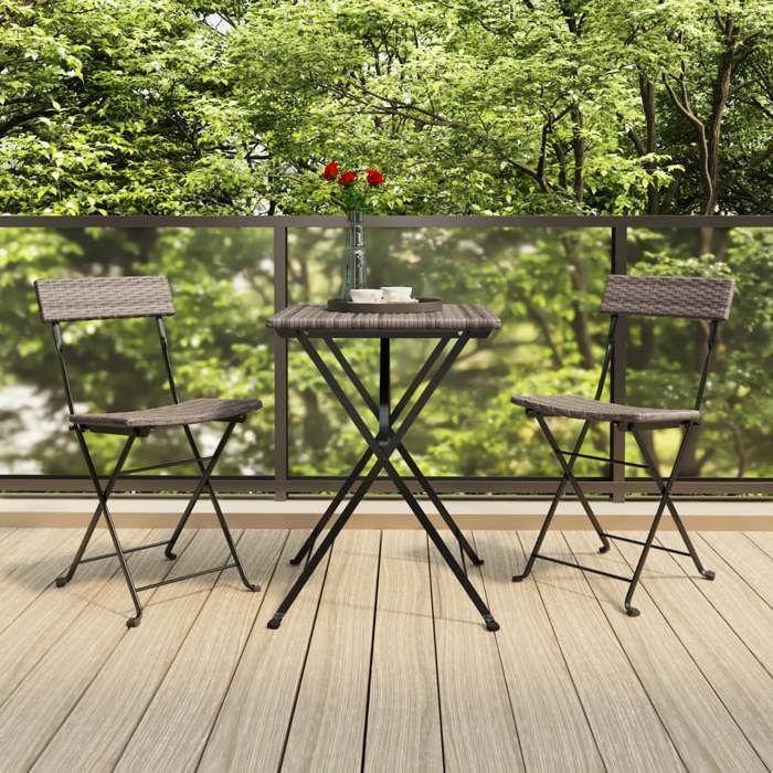 VidaXL Folding Bistro Set 3 Pcs Grey Wicker, Bistro Set, Garden Table and Chairs, Set 319991