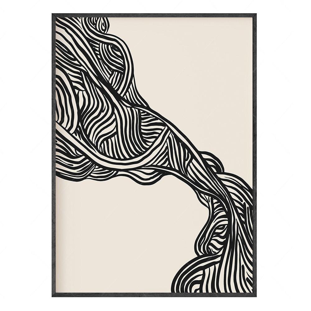 

Абстрактные линии Фигура Плакат Современные черные волнистые линии Минималистское настенное искусство Холст Картина Скандинавская картина для гостиной Домашний декор 21x30cm No Framed
