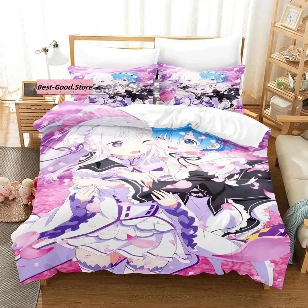Re Zero Bedding Set Single Twin Full Queen King Size Bed Set Aldult Kid Bedroom Duvetcover Sets 3D Print Anime Bed Sheet Set
