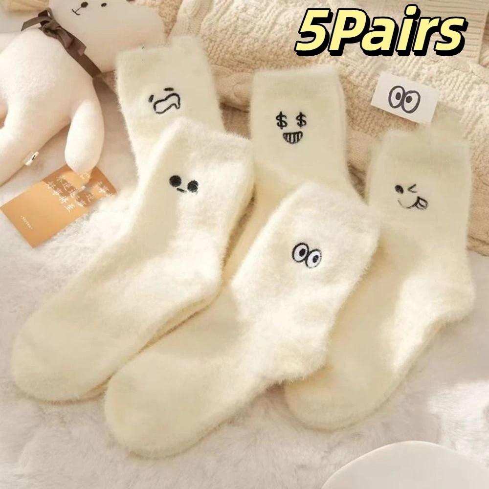 5Pairs Cartoon Plush Socks Soft Sleeping Socks Women Cute Thicken Warm Socks  Fall Winter