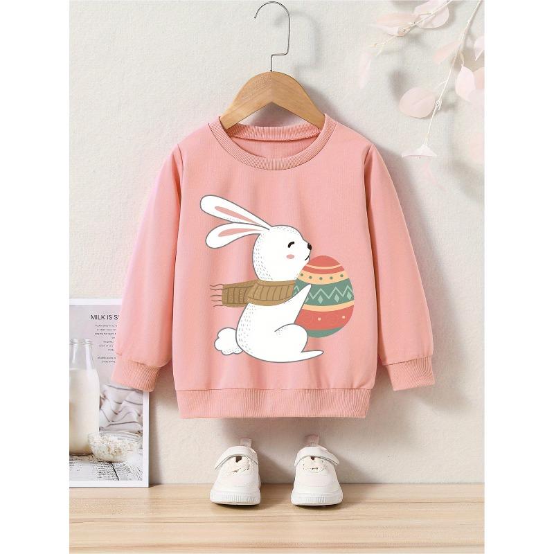 European sizes Cute Easter Bunny Wearing Scarf Print, Kid's Casual Comfy Round Neck Long Sleeve Sweatshirt For Daily And Outdoor Wear