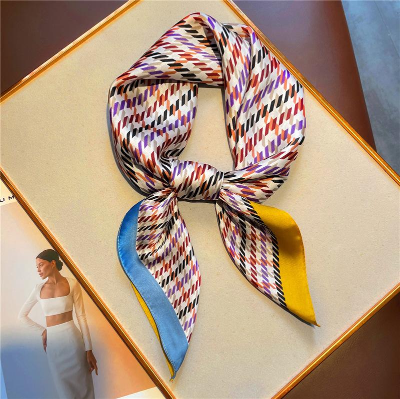 Foreign Silk Scarf Thousand Birds Plaid Scarf Small Square Scarf 71cm Thin Sunscreen Yarn Shawl Live Stream