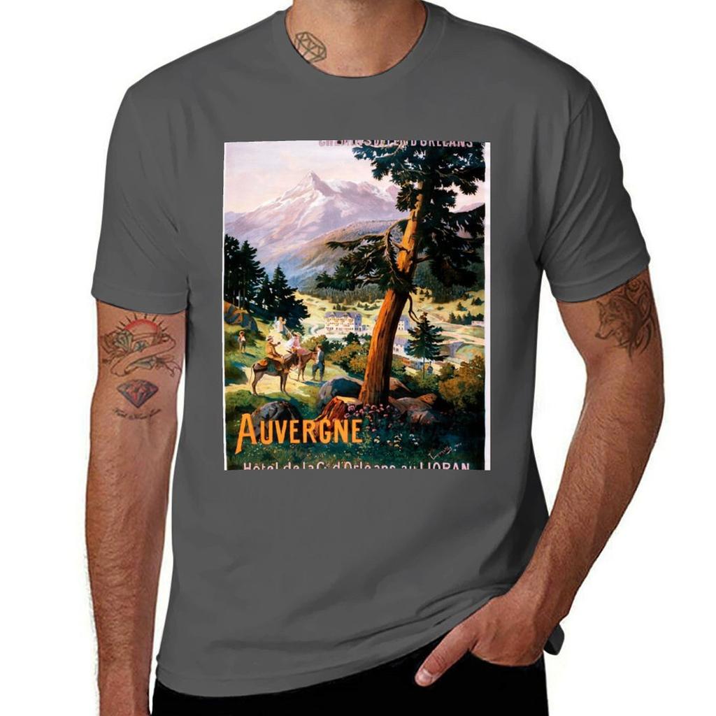 Auvergne, French Travel Poster T-Shirt T Shirts for Man Slim Fit T Shirt Men 100% Cotton Luxury Brand T-Shirt